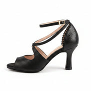 Escarpins SUSABINHA noirs - cuir artisanal et pailleté - talon 6cm - vue de profil - HIMBA Fashion