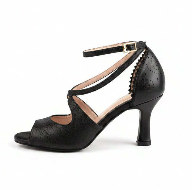 Escarpins SUSABINHA noirs - cuir artisanal et pailleté - talon 6cm - vue de profil - HIMBA Fashion