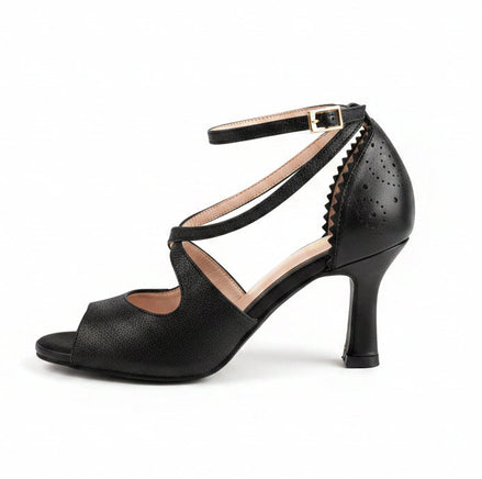 Escarpins SUSABINHA noirs - cuir artisanal et pailleté - talon 6cm - vue de profil - HIMBA Fashion