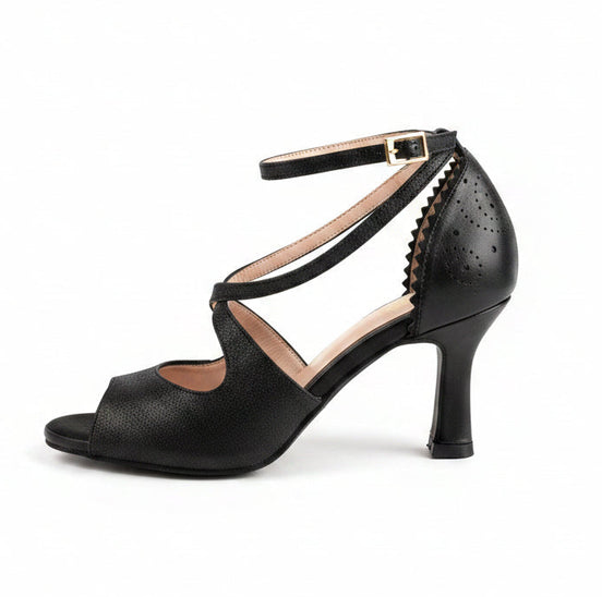Escarpins SUSABINHA noirs - cuir artisanal et pailleté - talon 6cm - vue de profil - HIMBA Fashion