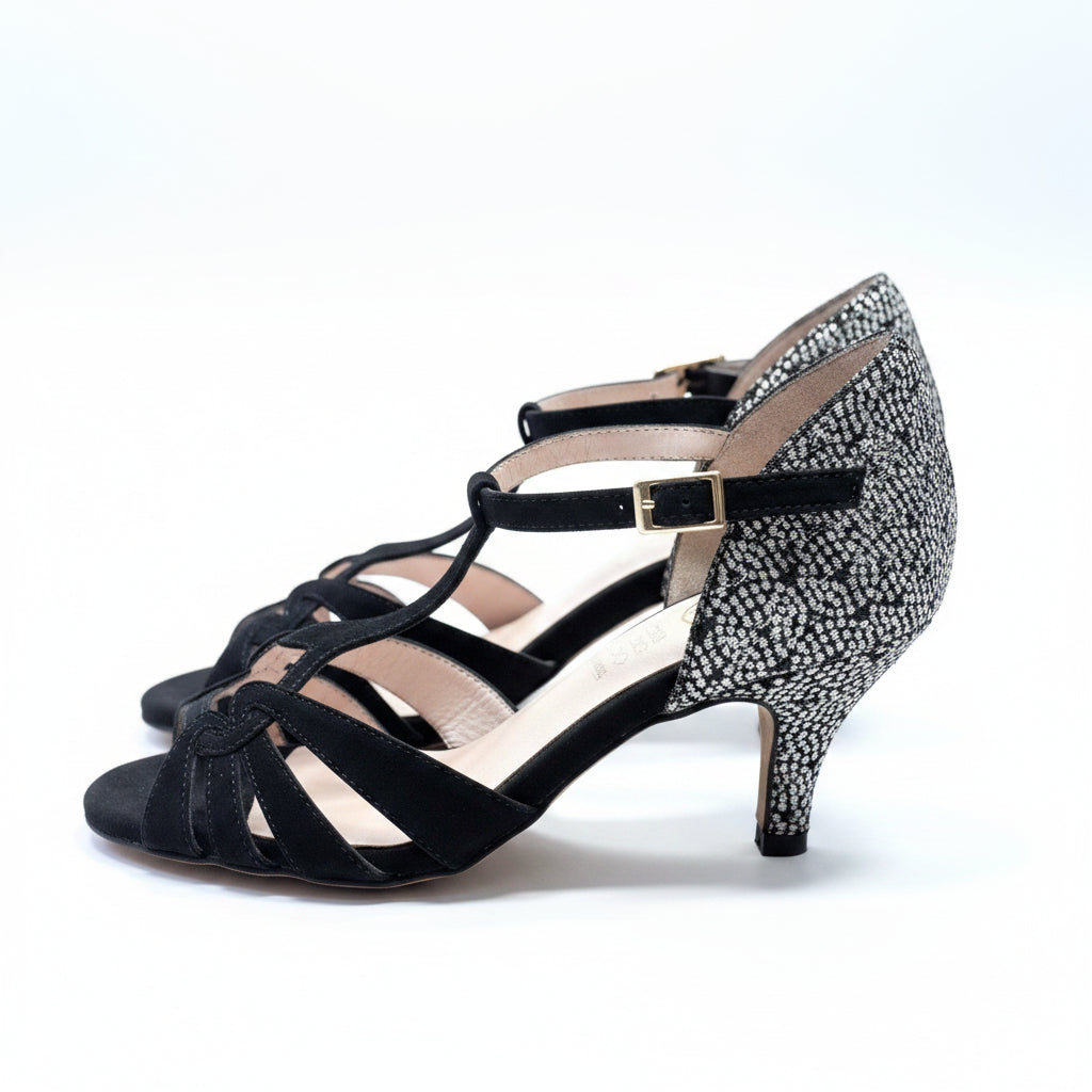 Escarpins WEZINHA cuir tissu Jacquard français talon 5cm - Détail matières nobles - Chaussures artisanales Portugal - Himba Fashion