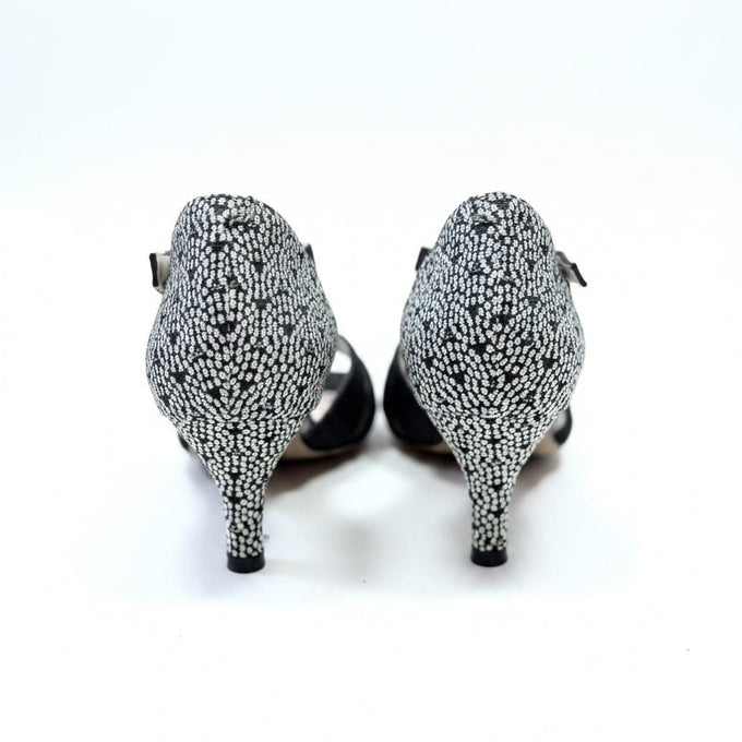 Escarpins WEZINHA cuir tissu Jacquard français talon 5cm - Vue de profil - Bride cheville élégante - Himba Fashion