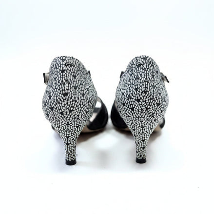 Escarpins WEZINHA cuir tissu Jacquard français talon 5cm - Vue de profil - Bride cheville élégante - Himba Fashion
