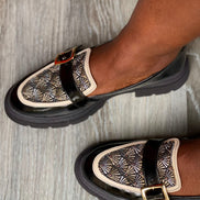 Mocassins sehalin semelle épaisse cuir et tissu tissé jacquard