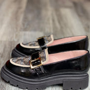 Mocassins sehalin semelle épaisse cuir et tissu tissé jacquard