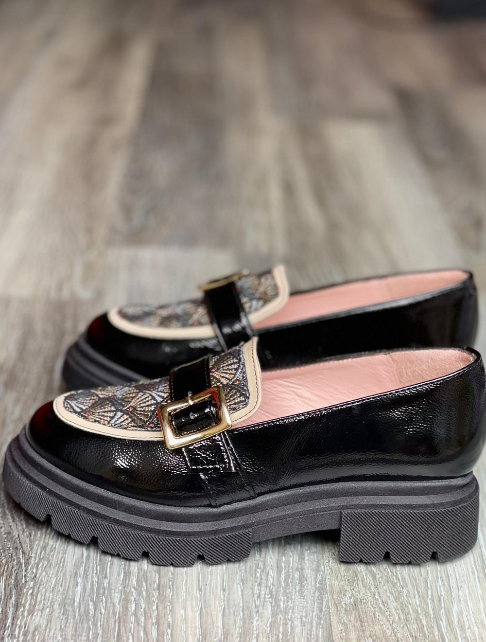 Mocassins sehalin semelle épaisse cuir et tissu tissé jacquard