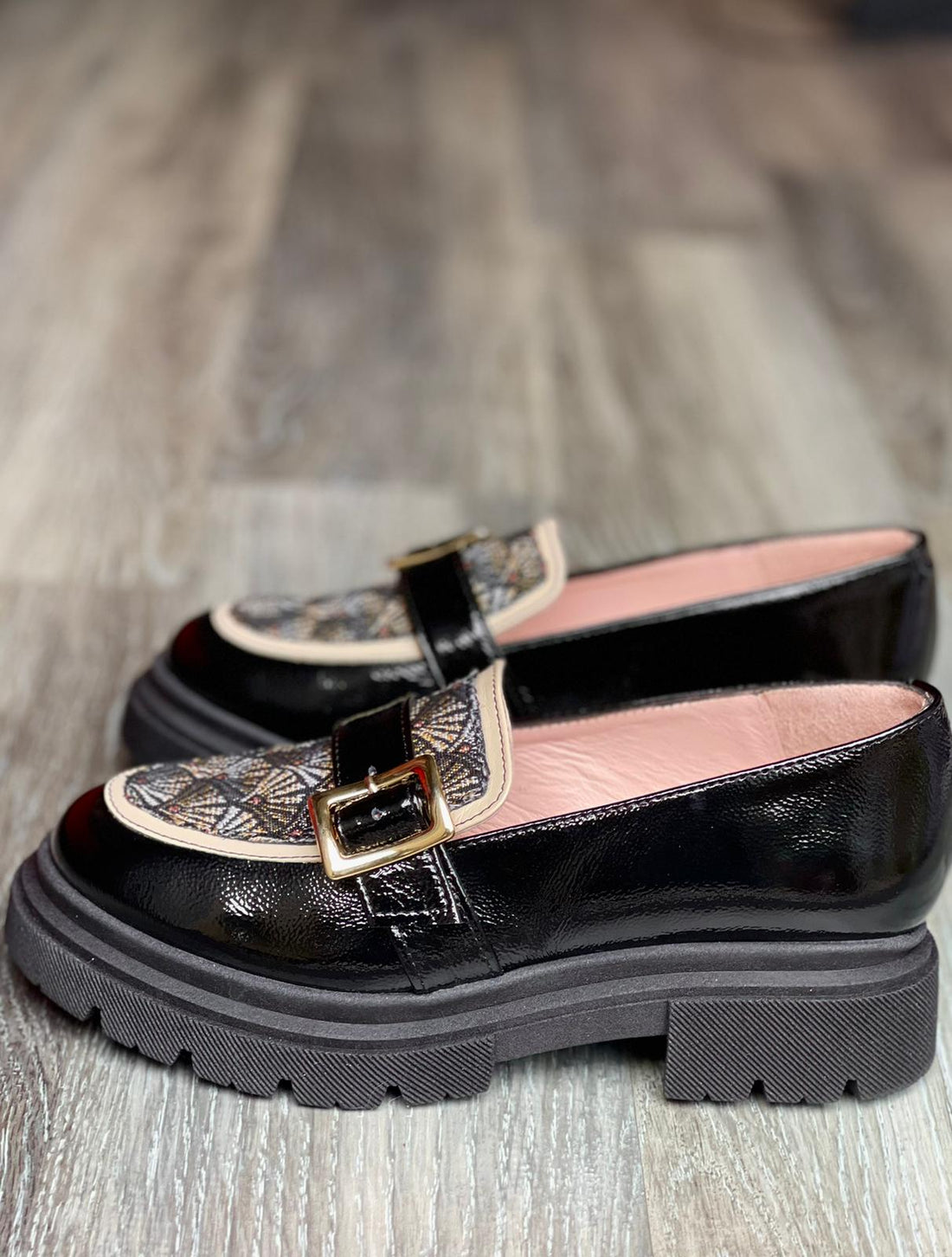 Mocassins sehalin semelle épaisse cuir et tissu tissé jacquard