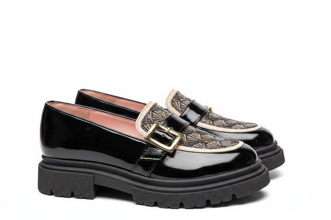 Mocassins sehalin semelle épaisse cuir et tissu tissé jacquard