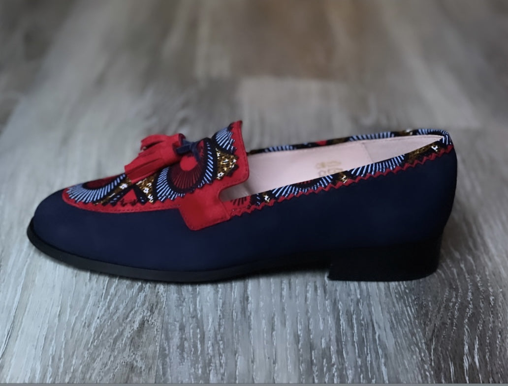 Mocassins rouge bleu marine cuir ethnique HIMBA