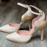 Escarpins YUKI NACRE en cuir blanc nacré doré et pailleté