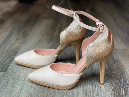 Escarpins YUKI NACRE en cuir blanc nacré doré et pailleté