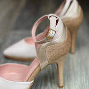 Escarpins YUKI NACRE en cuir blanc nacré doré et pailleté