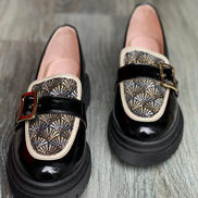 Mocassins sehalin semelle épaisse cuir et tissu tissé jacquard