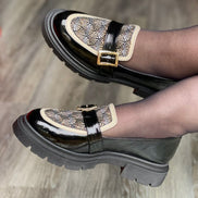 Mocassins sehalin semelle épaisse cuir et tissu tissé jacquard