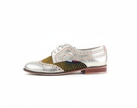 Derbies derby cuir doré et tissu wax