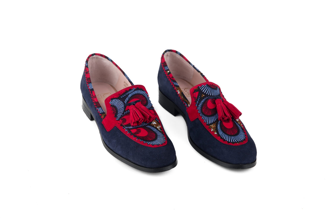 Mocassins rouge bleu marine cuir ethnique HIMBA