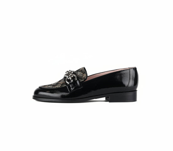 Mocassins GOHALIN noirs et multicolores - cuir et tissu Jacquard - vue de profil - HIMBA Fashion