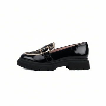Mocassins SEHALIN noirs et multicolores - cuir artisanal et tissu jacquard fabriqué en France - vue de profil - HIMBA Fashion