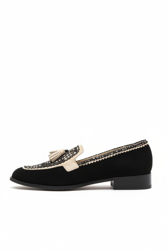 Mocassins ZENO noirs - cuir daim artisanal - talon 2cm - vue de profil - HIMBA Fashion
