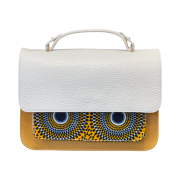 Sac JULIA blanc et multicolore - cuir artisanal et wax africain - Lé'cm x h16,5cm x P8cm - vue principale - HIMBA Fashion