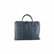 Sac ordinateur LUANDA bleu - cuir artisanal et wax africain - L42cm x h32cm - vue principale - HIMBA Fashion