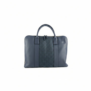 Sac ordinateur LUANDA bleu - cuir artisanal et wax africain - L42cm x h32cm - vue principale - HIMBA Fashion