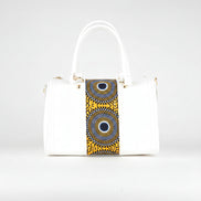 Sac ZYGO blanc et multicolore - cuir artisanal et wax africain - L20cm x h17cm x P13cm - vue principale - HIMBA Fashion