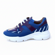 Sneakers KIATEMA bleues - cuir et tissu bogolan - vue de profil - HIMBA Fashion