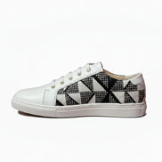 Sneakers KIVU blanches et noires - cuir - vue de profil - HIMBA Fashion