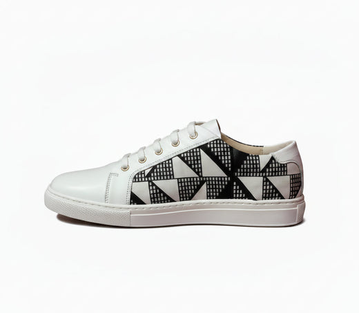 Sneakers KIVU blanches et noires - cuir - vue de profil - HIMBA Fashion